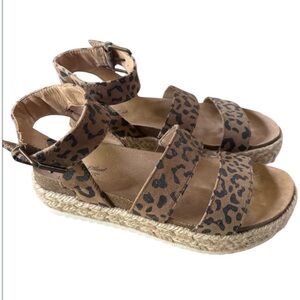 Leopard Print Sandals platform jute braided Univeral Thread 7 ankle strap